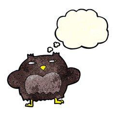 cartoon suspicious owl with thought bubble