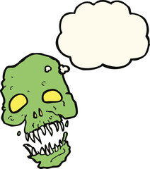 cartoon scary skull with thought bubble