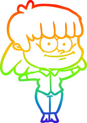 rainbow gradient line drawing cartoon girl smiling
