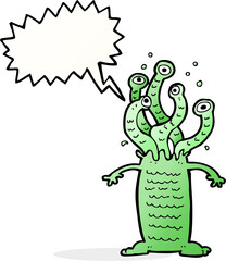 cartoon monster with speech bubble