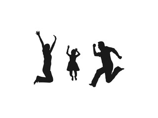 Happy family jumping silhouettes. Silhouette of parents and children. Happy jumping, people friends, holding hands silhouette. Man and woman isolated. family jumping on a white background.