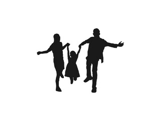 Fototapeta na wymiar Happy family jumping silhouettes. Silhouette of parents and children. Happy jumping, people friends, holding hands silhouette. Man and woman isolated. family jumping on a white background.