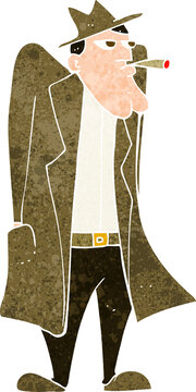 recommend clip art: cartoon man in hat and trench coat
