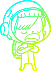 cold gradient line drawing cartoon astronaut woman explaining