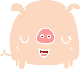 flat color illustration cartoon pig