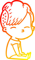 warm gradient line drawing cartoon squinting girl
