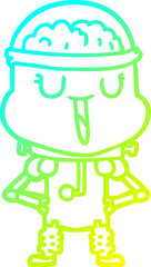 cold gradient line drawing happy cartoon robot
