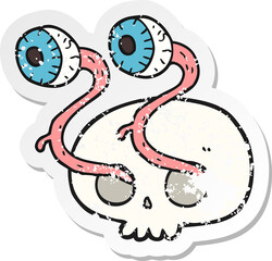 retro distressed sticker of a gross cartoon eyeball skull