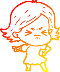 warm gradient line drawing cartoon angry woman