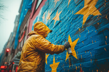 Graffiti Europäischen Union Flagge - obrazy, fototapety, plakaty