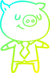 cold gradient line drawing happy cartoon smart pig