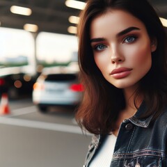 Portrait of beautiful woman in a parking garage