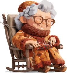 Elderly Woman Knitting on a Rocking Chair vector illustration grandmother