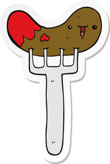 sticker of a cartoon sausage and fork