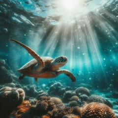 Obraz na płótnie Canvas Turtle underwater