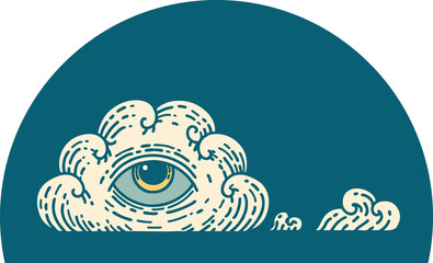 tattoo style icon of an all seeing eye cloud