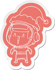 cartoon  sticker of a astronaut man wearing santa hat