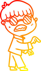 warm gradient line drawing cartoon boy wearing spectacles
