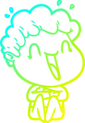 cold gradient line drawing cartoon happy man
