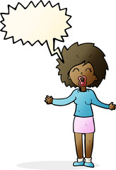 cartoon loud woman with speech bubble