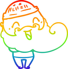 rainbow gradient line drawing happy man with beard and winter hat