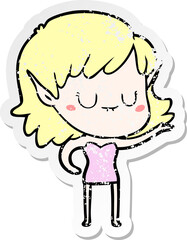 Fototapeta premium distressed sticker of a happy cartoon elf girl