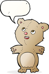 Fototapeta premium cartoon happy little teddy bear with speech bubble
