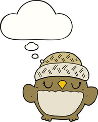 cute cartoon owl in hat and thought bubble