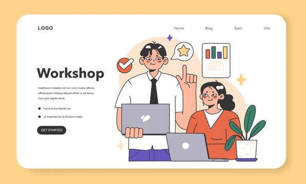 Training workshop web banner or landing page. Interactive