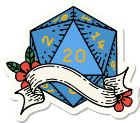 natural twenty D20 dice roll sticker