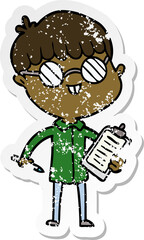 distressed sticker of a cartoon boy wearing spectacles