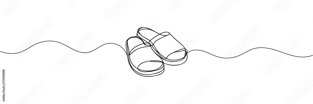 Poster continuous linear drawing of flip flops. flip flops icon. abstract background drawn with one line. v