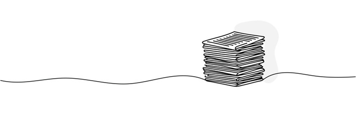 One line drawing of a stack of news newspapers. Vector illustration
