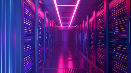 server room in data center full of telecommunication equipment,concept of big data storage and cloud hosting technology.