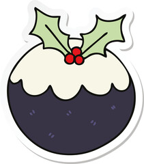 sticker of a quirky hand drawn cartoon christmas pudding