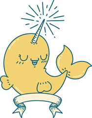 banner with tattoo style happy narwhal © lineartestpilot