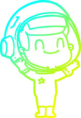 Fototapeta premium cold gradient line drawing happy cartoon astronaut man