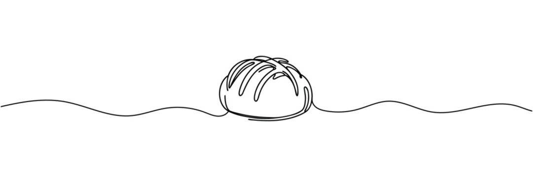 One continuous line drawing of long loaf bread. Simple black line sketch of French baguette, bakery and cafe concept good for logo. Vector illustration.