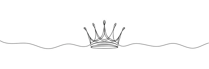 The crown is drawn in one continuous line on a white background. - obrazy, fototapety, plakaty