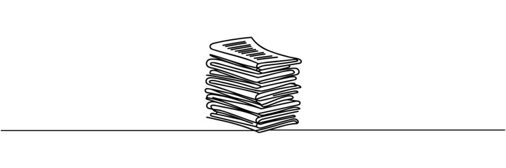 One line drawing of a stack of news newspapers. Vector illustration
