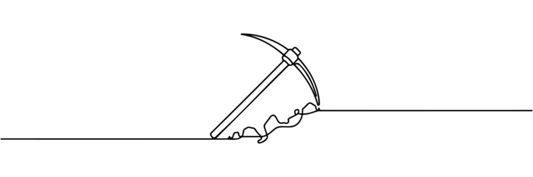 recommend clip art: Continuous line drawing art Pickaxe tool Mining Pickaxe concept.