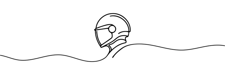 The man in the helmet turned his head to the side. Bikers one line drawing. Vector illustration.