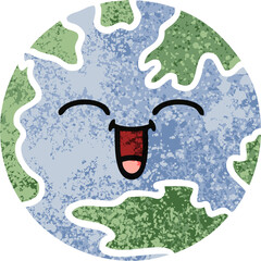 retro illustration style cartoon planet earth