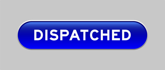Blue color capsule shape button with word dispatch on gray background