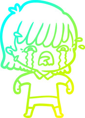 cold gradient line drawing cartoon girl crying