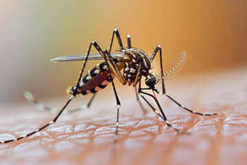 Close-up of a mosquito on human skin highlighting a nuisance for social media. Generative Ai