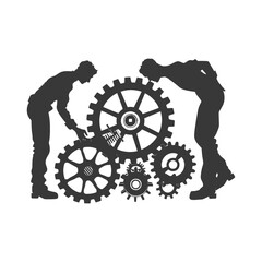 Obraz premium Silhouette cog wheel as teamwork symbol black color only
