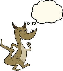 cartoon happy dragon with thought bubble