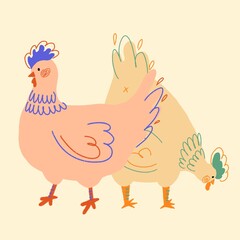 Hand drawn Chicken Easter spring background pattern