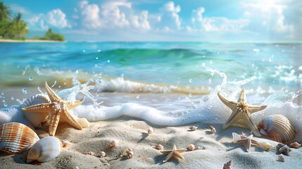 Fototapeta na wymiar A serene beach scene with shells